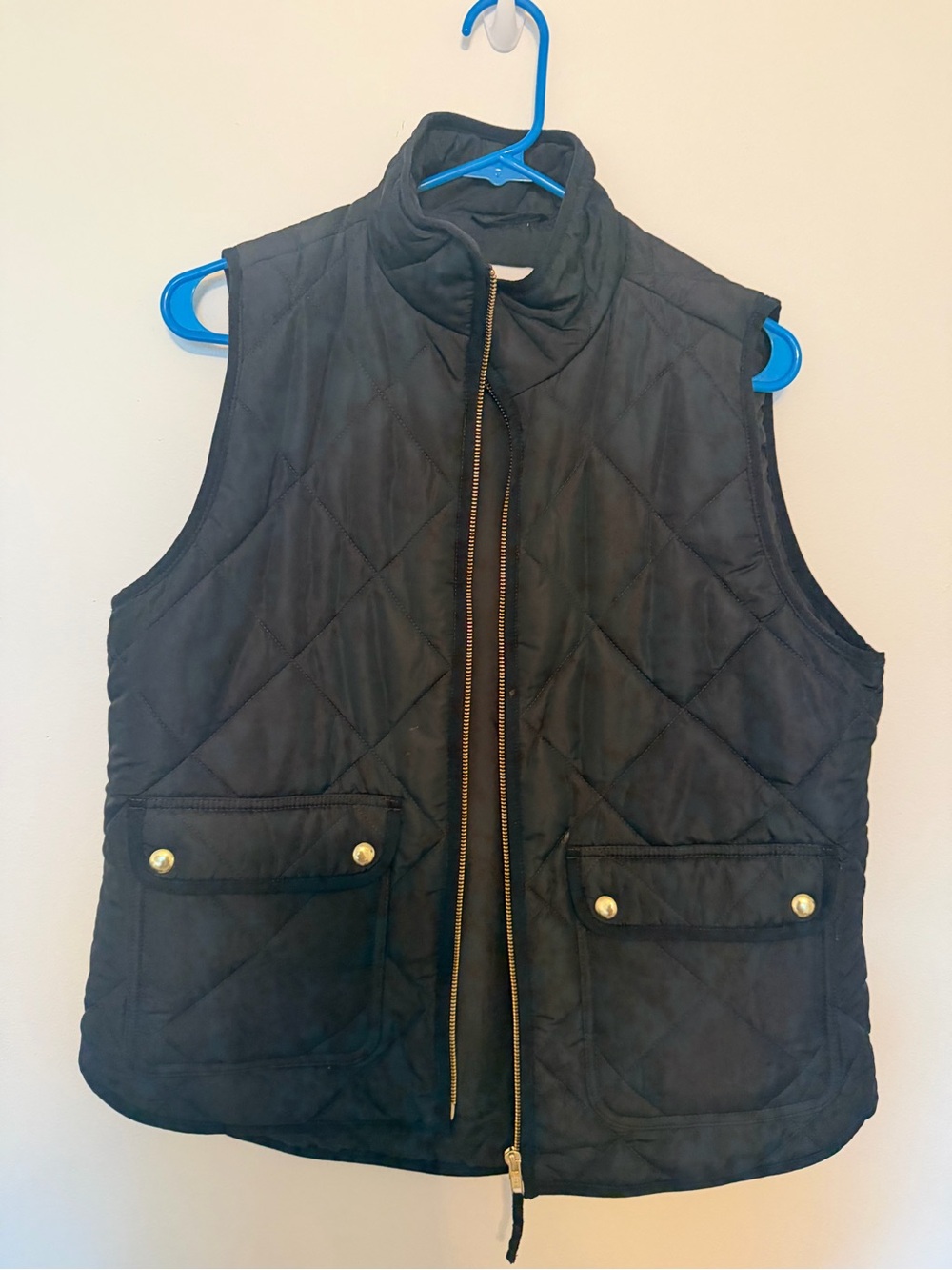 J. Crew Black Quilted Women's Vest with Gold-Tone Zip & Buttons